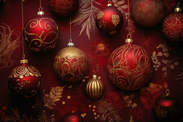 Sticker - Christmas-themed wallpaper adorned with festive ornaments. Generative AI