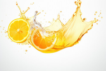 Canvas Print - Fresh orange fruit with a Splash of yellow Water