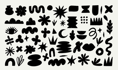 hand drawn naive, bizarre abstract geometric shapes and forms. modern contemporary figures, various 