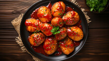 Canaria Dish Wrinkled Potatoes With Red Spicy Sauce