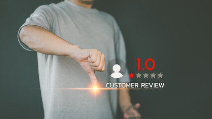 Poster - Customer review and feedback with rate 1 star on virtual screen.