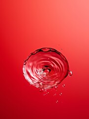 Crystal clear water drip splash on red background AI