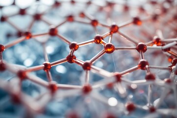 Poster - Abstract close-up photo of a molecule with red atoms on a blue-white background