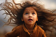 indian little girl's hair blowing in the wind