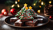 Chocolate brownies Christmas tree with chocolate