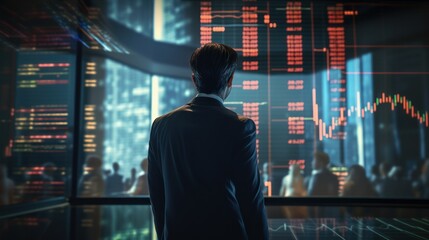 Poster - Businessman and the stock market,Businessman with stocks, background of businessman with chart of stocks