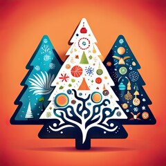 Wall Mural - Greeting card with stylized Christmas Tree