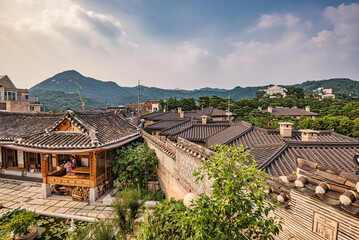 Wall Mural - 대한민국 서울의 북촌한옥마을과 북악산