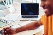 © BullRun - Selective focus on modern laptop computer for learning on desktop