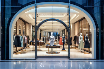 Luxury fashion store front in modern shopping mall