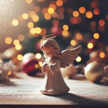 Angel Figure With Christmas Decoration Background
