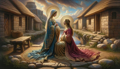 Sticker - expectant mothers: the visitation of the blessed virgin mary to her cousin elizabeth.