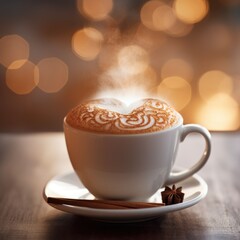 Sticker - Coffee with steaming foam on a saucer, AI