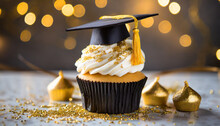Graduation Cap Cupcake For A Graduate With Gold Sprinkles