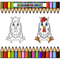 Wall Mural - Cute baby rooster cartoon sitting for coloring 