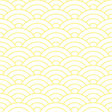 Yellow Japanese Wave Pattern Background. Japanese Seamless Pattern Vector. Waves Background Illustration. For Clothing, Wrapping Paper, Backdrop, Background, Gift Card.