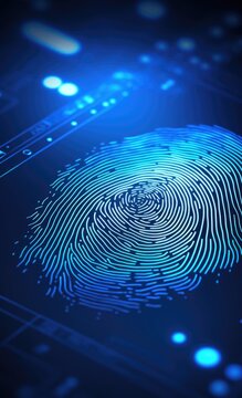 Fingerprint on a blue background with a digital background, AI