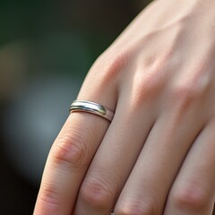 Wall Mural - A person wearing a silver ring on their finger, AI