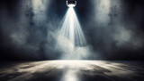 Fototapeta  - illuminating creativity spotlight in dark grunge elegance spotlight on empty stage in smoky space theatrical ambiance