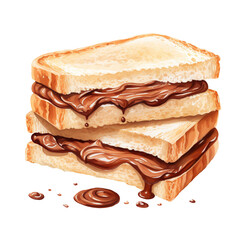 Wall Mural - Nutella Chocolate Sandwich Breakfast food, Brunch png isolated on a transparent background, watercolor clipart illustration