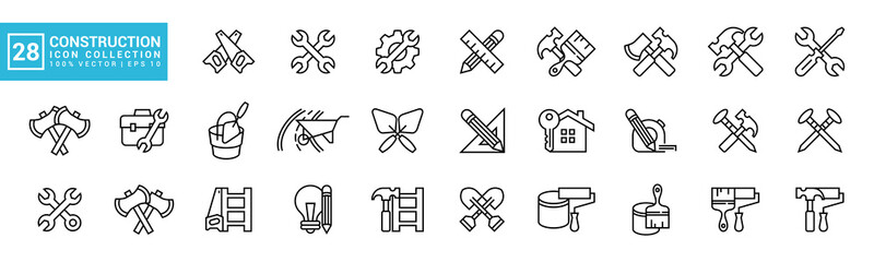 Collection of construction icons, home repair, building, carpentry tools, editable and resizable vector EPS 10