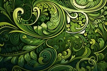 Abstract Ethnic Green Ornate Background. Generative AI