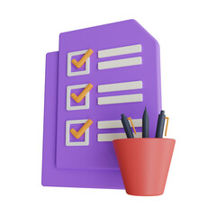 Poster - Document Checklist for Effective Organization in Purple Hues.
3d illustration, 3d element, 3d rendering. 3d visualization isolated on a transparent background