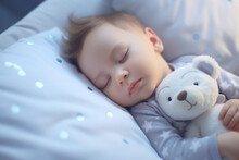 One Year Old Baby Boy Sleeping During The Day, Baby Sleeping With Open Arms And With Pacifier, Daytime Sleep Of The Child