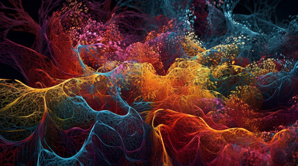 Creative illustration of Neural Network. Colorful backgrond