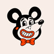 Retro style cartoon mouse character. Groovy vintage 70s red mouse character with funny face