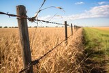Fototapeta  - a barbed wire fence sectioning off a field