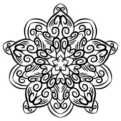 Vector hand drawn mandala coloring book page. Decorative ornament in ethnic oriental style. Oriental pattern, vintage decorative elements. Weave design elements. Yoga logos vector.