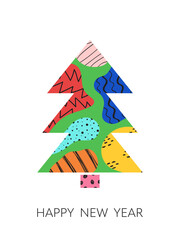 Wall Mural - Christmas geometric greeting card. Trendy design with hand drawn abstract shapes with texture scribble.