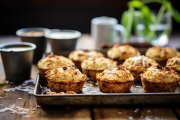 Wall Mural - gluten-free breakfast muffins on a rustic bakery tray