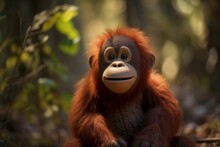 Cute And Fluffy Plush Orangutan With A Smiling Face. Generative AI