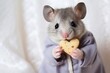 cute rat with heart shaped biscuit. 