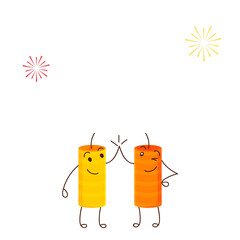 Sticker - Happy Diwali Celebration Concept with Cartoon Firecracker Doing High Five. Can Be Used as a Design Greeting Card or Poster.