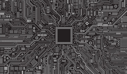 CPU Chip on Motherboard. Central Computer Processors CPU concept. Quantum computer, large data processing, database concept. Futuristic microchip processor. Digital chip.