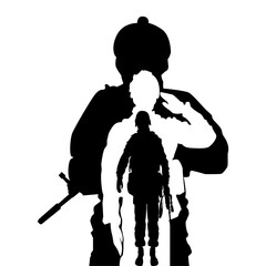 Wall Mural - silhouette of a salute soldier military salute in black and white background.