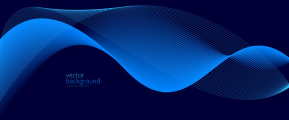 Flowing dark blue curve shape with soft gradient vector abstract background, relaxing and tranquil art, can illustrate health medical or sound of music.