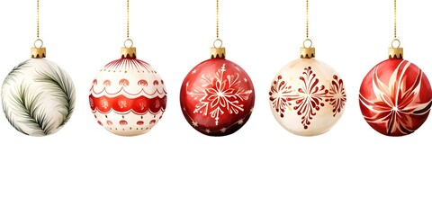 Wall Mural - Decorative watercolor vector illustration with Christmas ball ornaments on white background picture