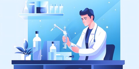 Wall Mural - Medical, doctor work, flat color vector type illustration of a doctor giving an injection