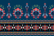 Abstract ethnic border seamless pattern flower design. Aztec fabric boho mandalas textile wallpaper. Tribal native motif African American sari elegant embroidery vector background 