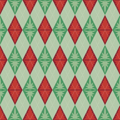 Wall Mural - Argyle style fabric pattern christmas tree and marijuana leaves. Abstract background seamless green and red diamond shape. Texture design for textiles, clothes, posters, walls. Vector illustration.