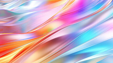 Poster - Abstract holographic waves on the iridescent background.