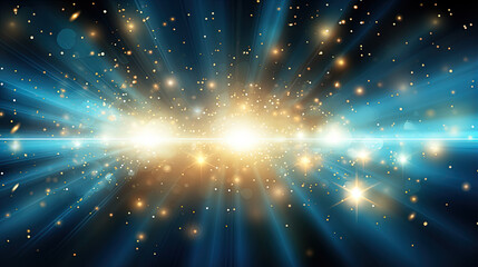 Poster - Abstract backgound with blue and orange light rays. God rays or light burst with bokeh.
