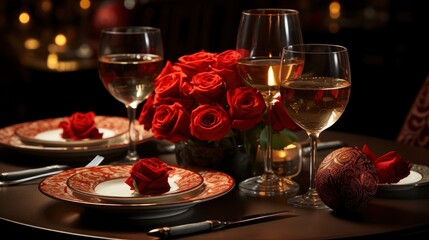 Wall Mural - Valentines Day Dinner Table Place Setting, Background Image, Valentine Background Images, Hd