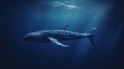 Wall Mural - A large blue humpback whale into the water in the middle of the ocean. The strength and power of the largest mammal in the world. Marine inhabitants Generative AI.