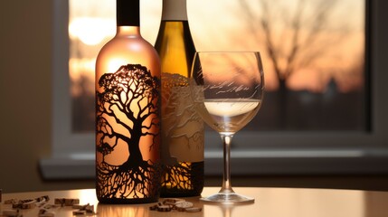 Wall Mural - Valentines Day Still Life Wine Bottle, Background Image, Valentine Background Images, Hd