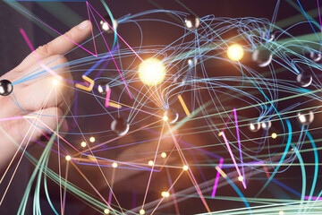 Poster - Global network. Blockchain. 3D illustration. Neural networks and artificial intelligence. Abstract